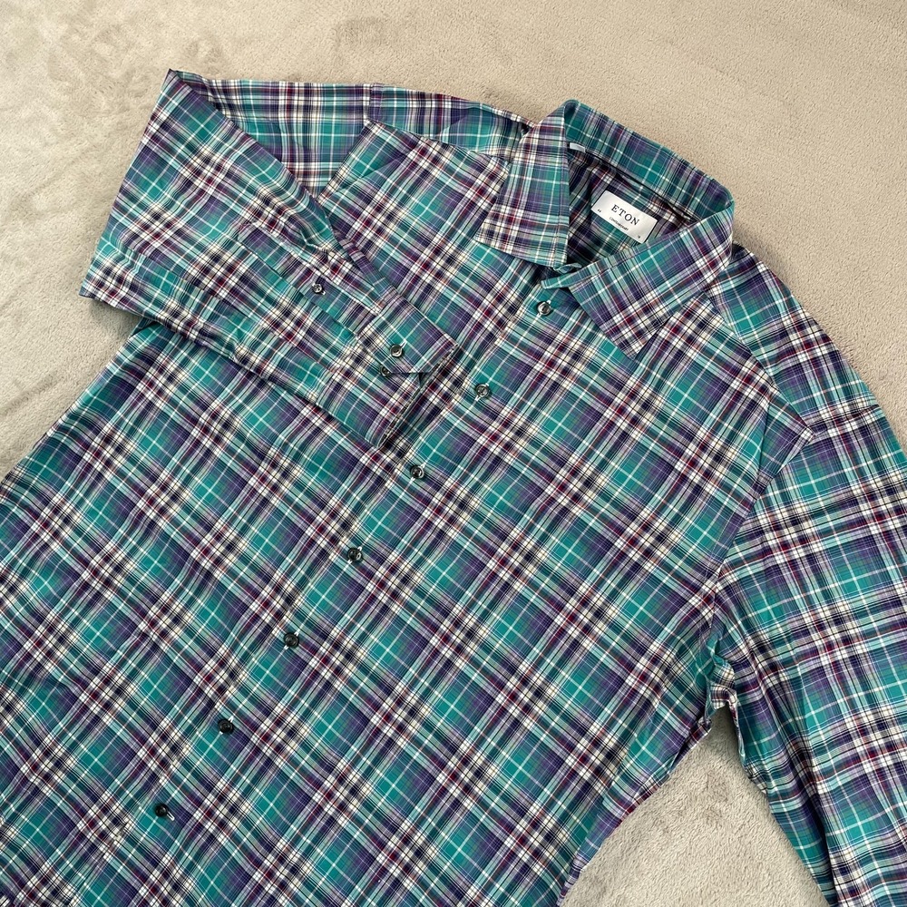 Eton Dress Contemporary Shirt‎ Men 18 46 Multi Plaid York Twill Long Sleeve